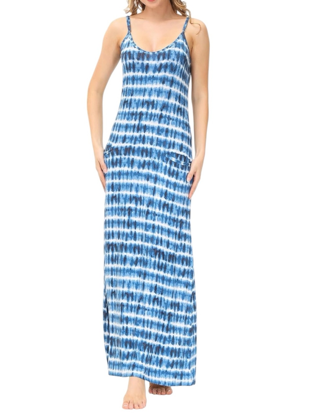 INK+IVY Strappy Maxi Bohemian Dress in Tie Dye Stripe W/Pockets Size Small